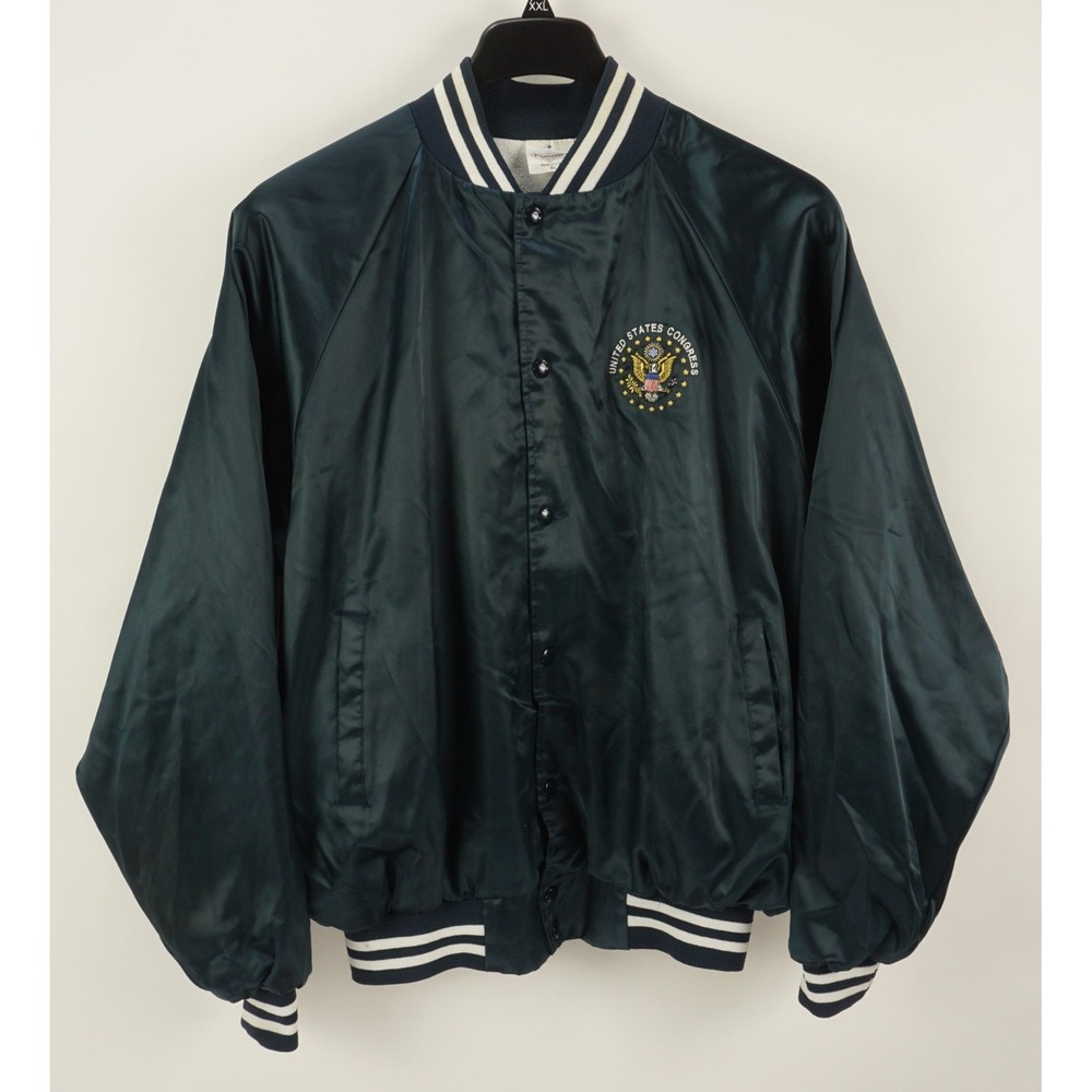 Vintage 1970s 1980s Congress Satin Jacket Men's XL USA Bomber Retired Government